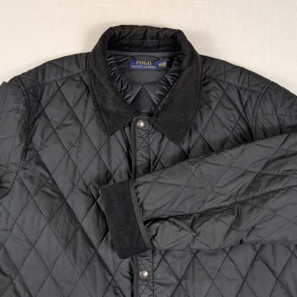 Polo Ralph Lauren The Iconic Quilted Car Coat XXL Black Corduroy Collar Diamond